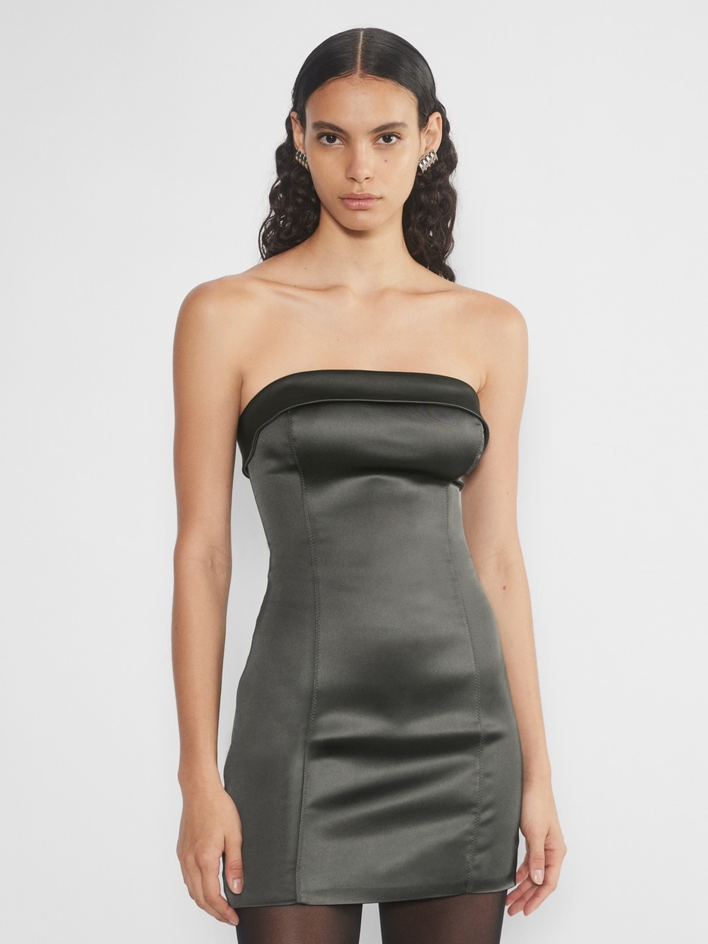 Sky to moon See You There Black Satin Strapless Mini Dress